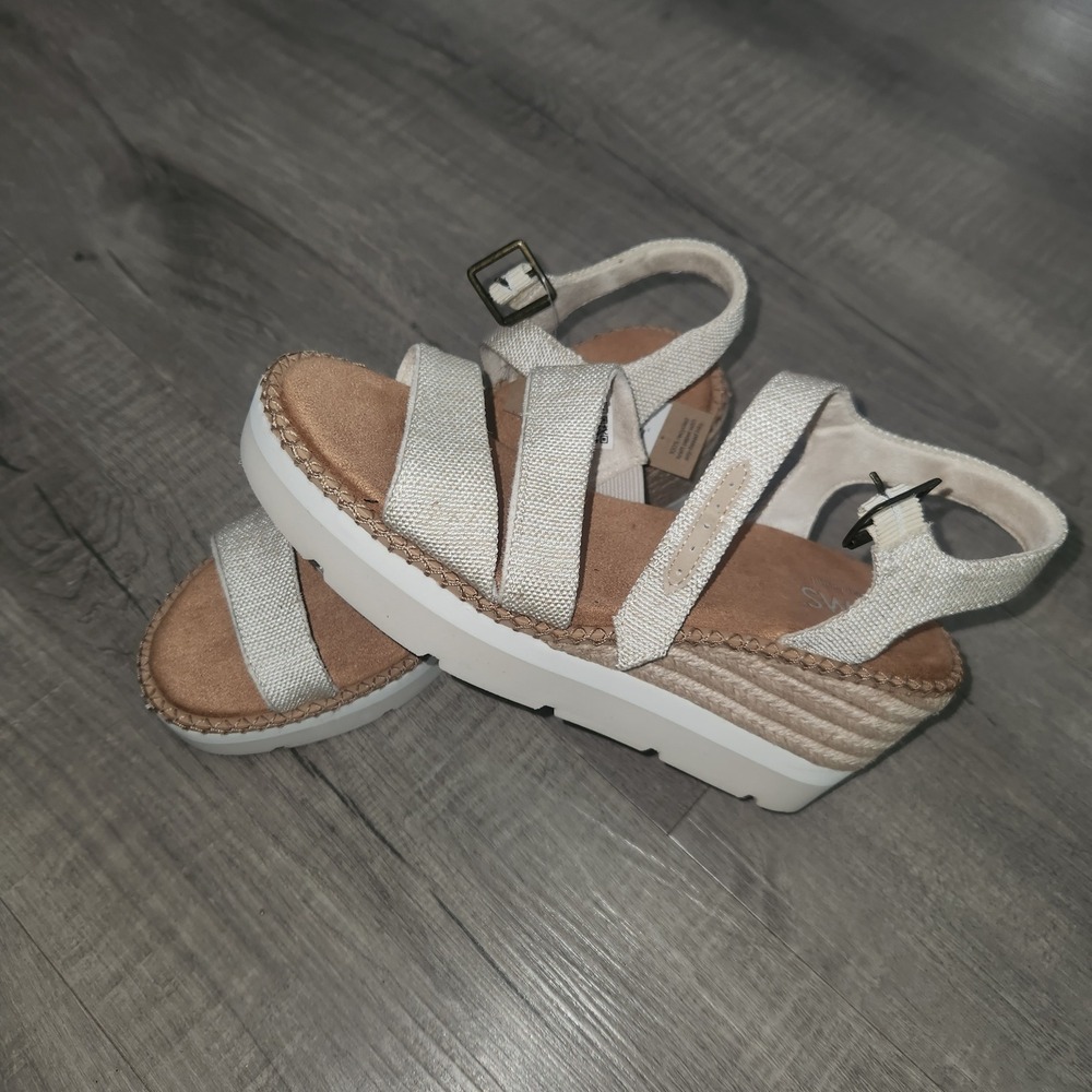 TOMS Women Darya Natural Yarn Dye Espadrille Platform Wedge Sandals Size 7 NWT